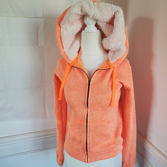 City Streets Tops - CITY STREETS Orange Sherpa Hoodie Zipper, M